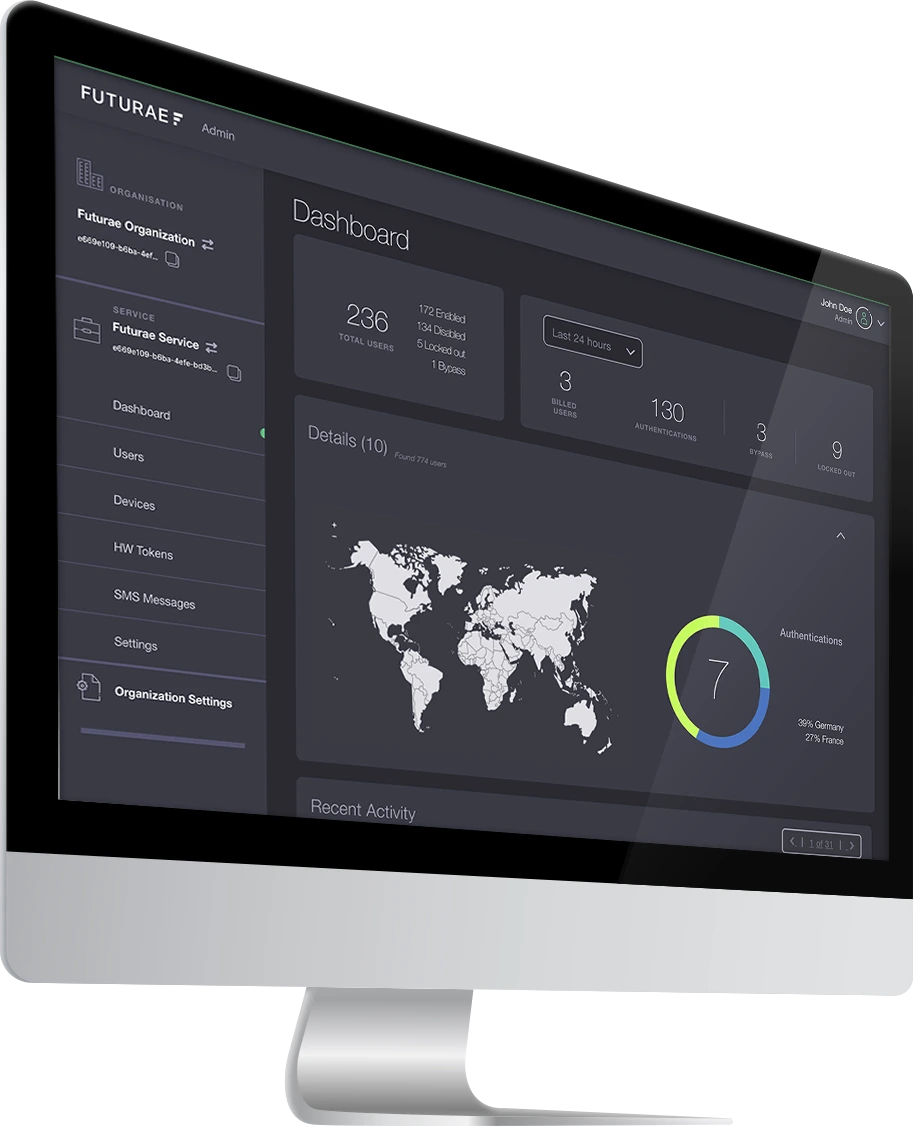 Futurae multi-tenant admin dashboard interface